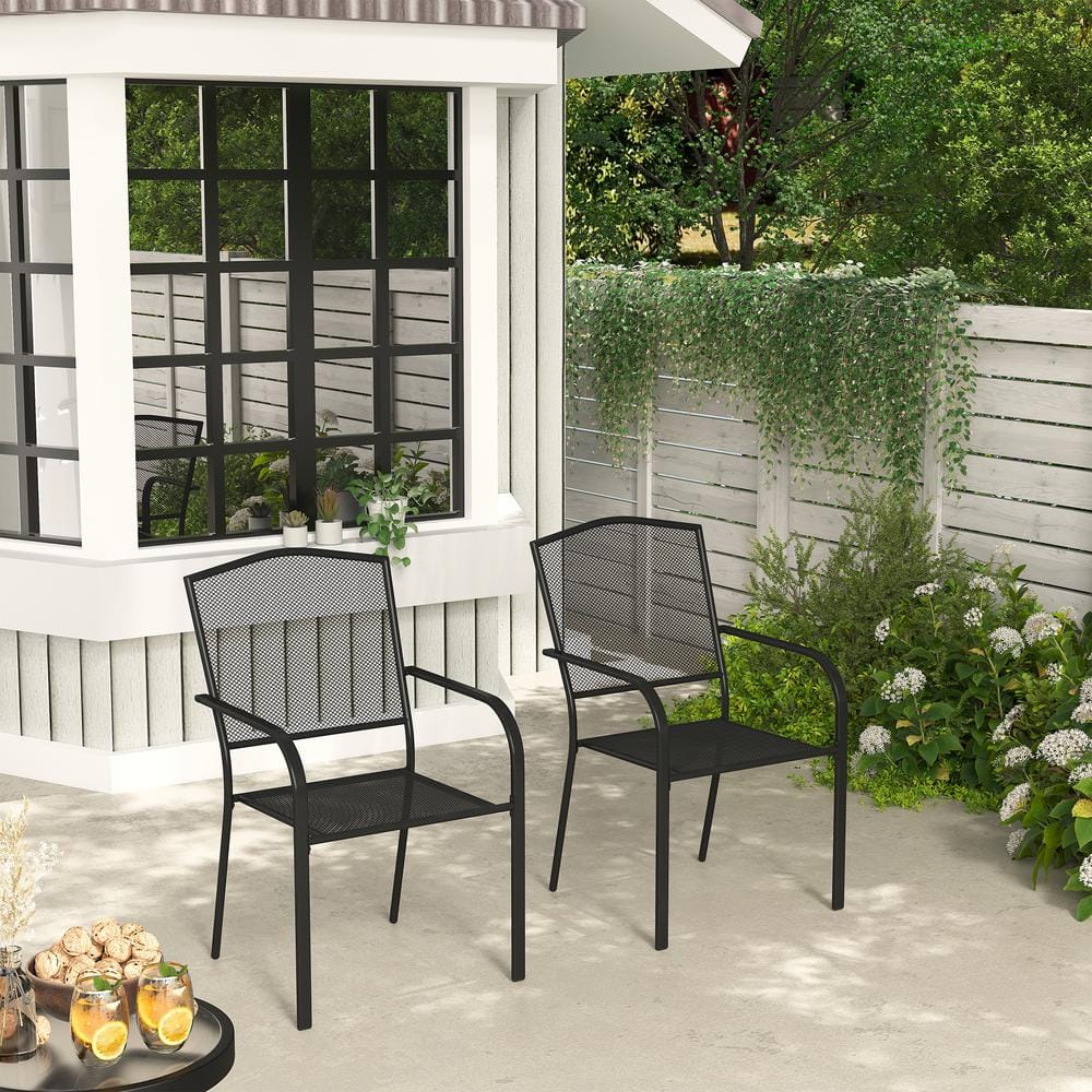 Mondawe Steel Mesh Outdoor Dining Chair in Black for Patio and Garden ...