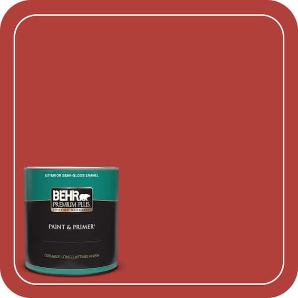 BEHR PREMIUM PLUS 1 qt. #170B-7 Red Tomato Semi-Gloss Enamel Exterior Paint & Primer