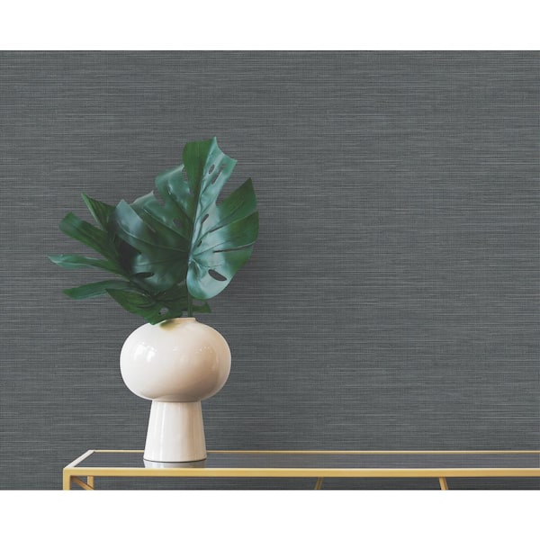 Winn Black Faux Grasscloth Wallpaper