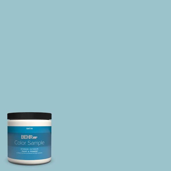 BEHR PREMIUM PLUS 8 oz. #ICC-99 Alluring Blue Satin Enamel Interior/Exterior Paint & Primer Color Sample