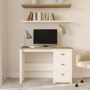 21.75 in. White Computer Desk - Traditional Desk with Attached 3 Drawer File Cabinet