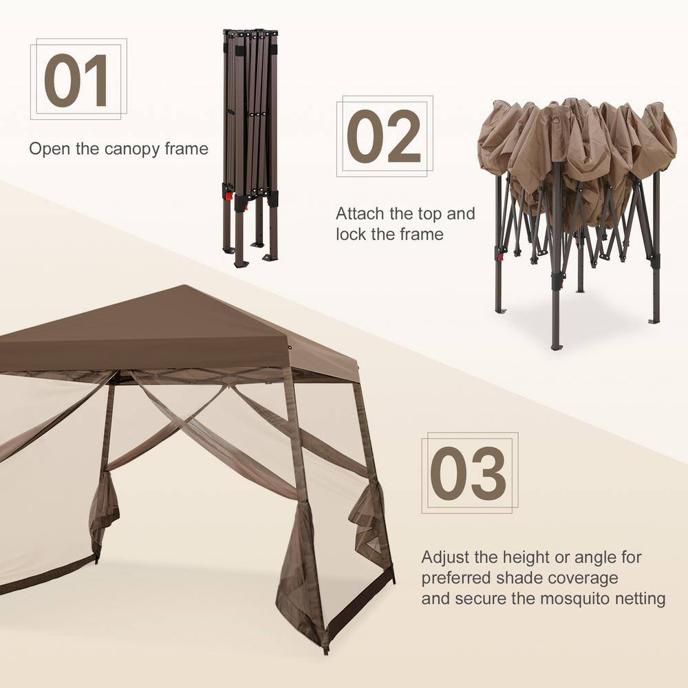 10x10 Brown Steel Pop-Up Patio Gazebo with Netting