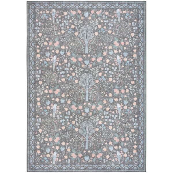 Botanical Washables 5 ft. x 7 ft. Charcoal Multicolor  Botanical Contemporary Area Rug