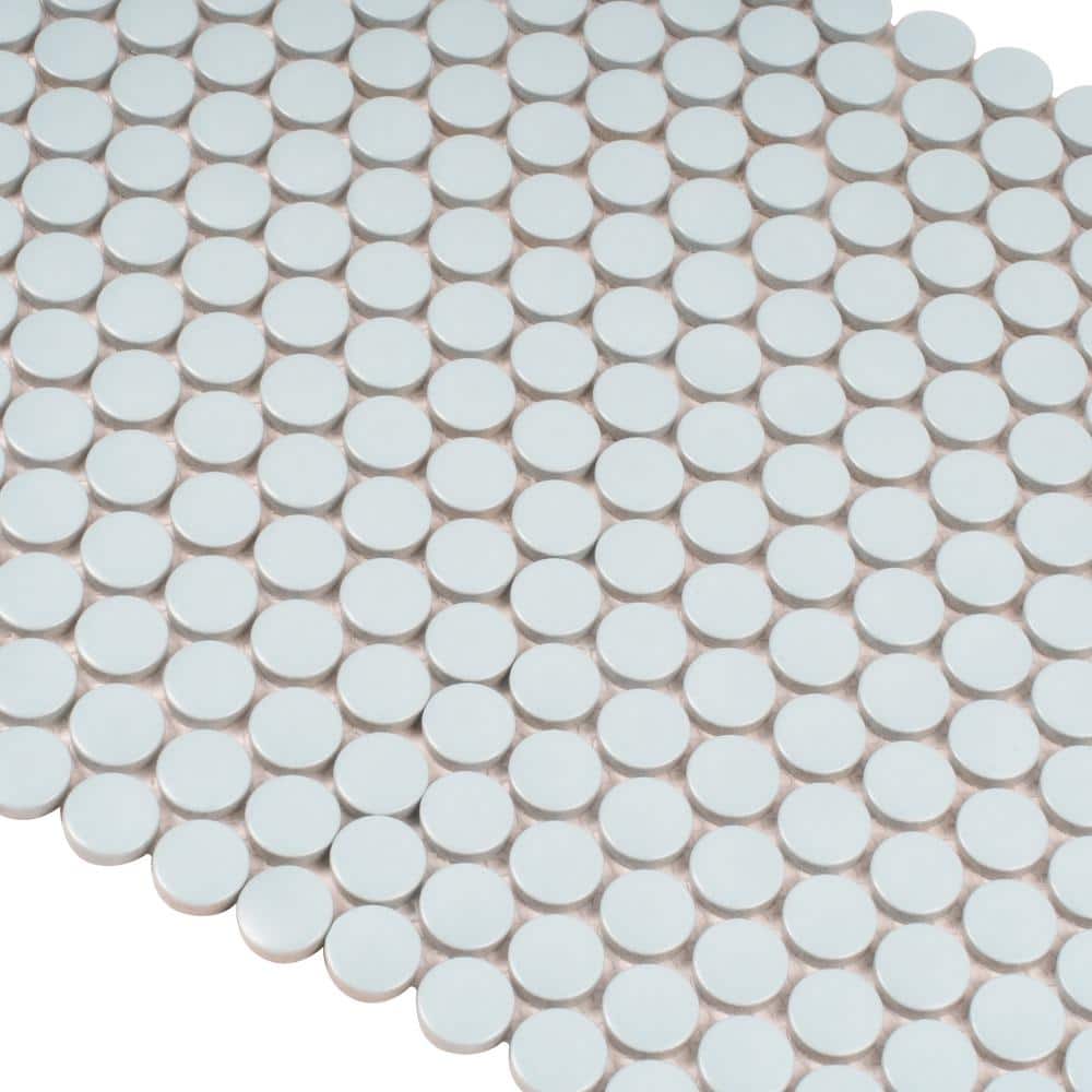 Cirkel Cyan Blue Matte Porcelain Penny Round Mosaic Tile Sheet