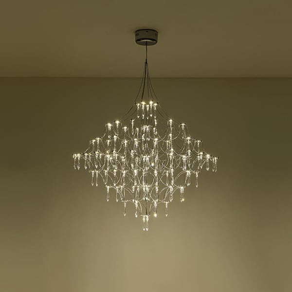 HUOKU Estrella 1-Light 43.3 in. Crystal Chandelier in Silver