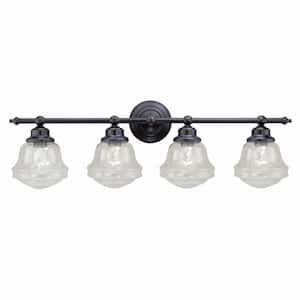 Huntley 32 in. W 4-Light Oil Rubbed Bronze Vanity Light Fixture Farmhouse Schoolhouse Bathroom