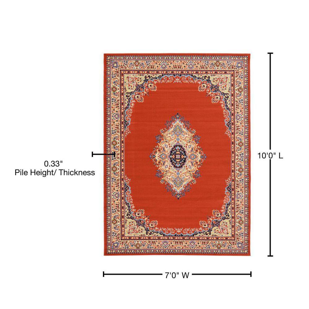 Handmade Terracotta Medallion 7' x 10' Easy Care Rug