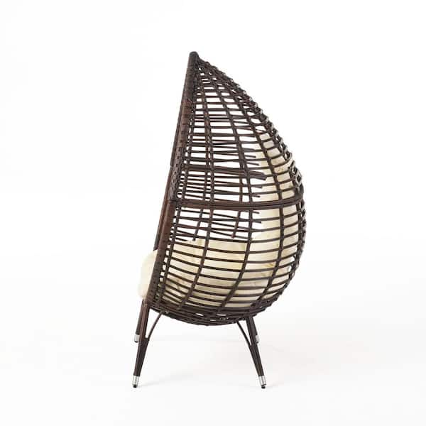 Cutter Multi-Brown Teardrop Faux Rattan Outdoor Patio Lounge Chair with Beige Cushion