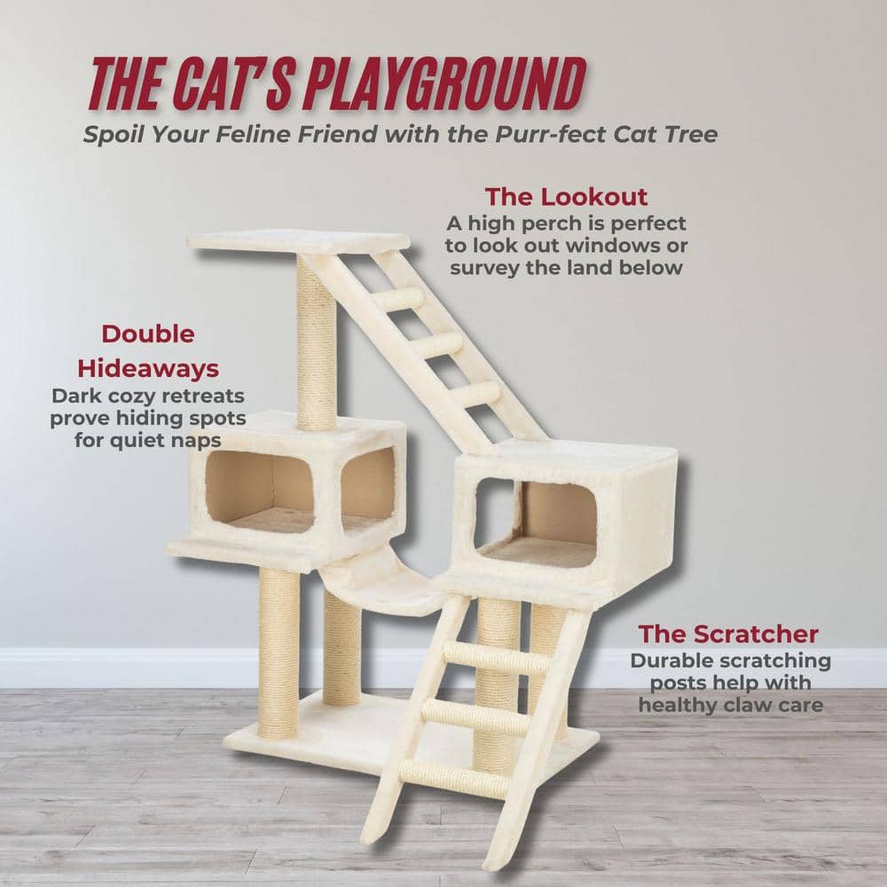 Beige Sisal 3-Level Cat Tree with Hammock and Condos