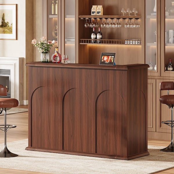 BYBLIGHT 42 in. H Walnut Rectangle Bar Table Seats 2, Mid-Century