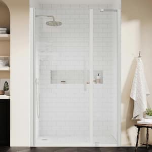 Pasadena 45-3/8 in. W x 72 in. H Pivot Frameless Shower Door in Satin Nickel