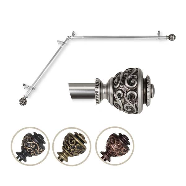 EMOH 13/16" Dia Adjustable Corner Window Single Curtain Rod 120 to 170" (each side) in Satin Nickel with Diana Finials