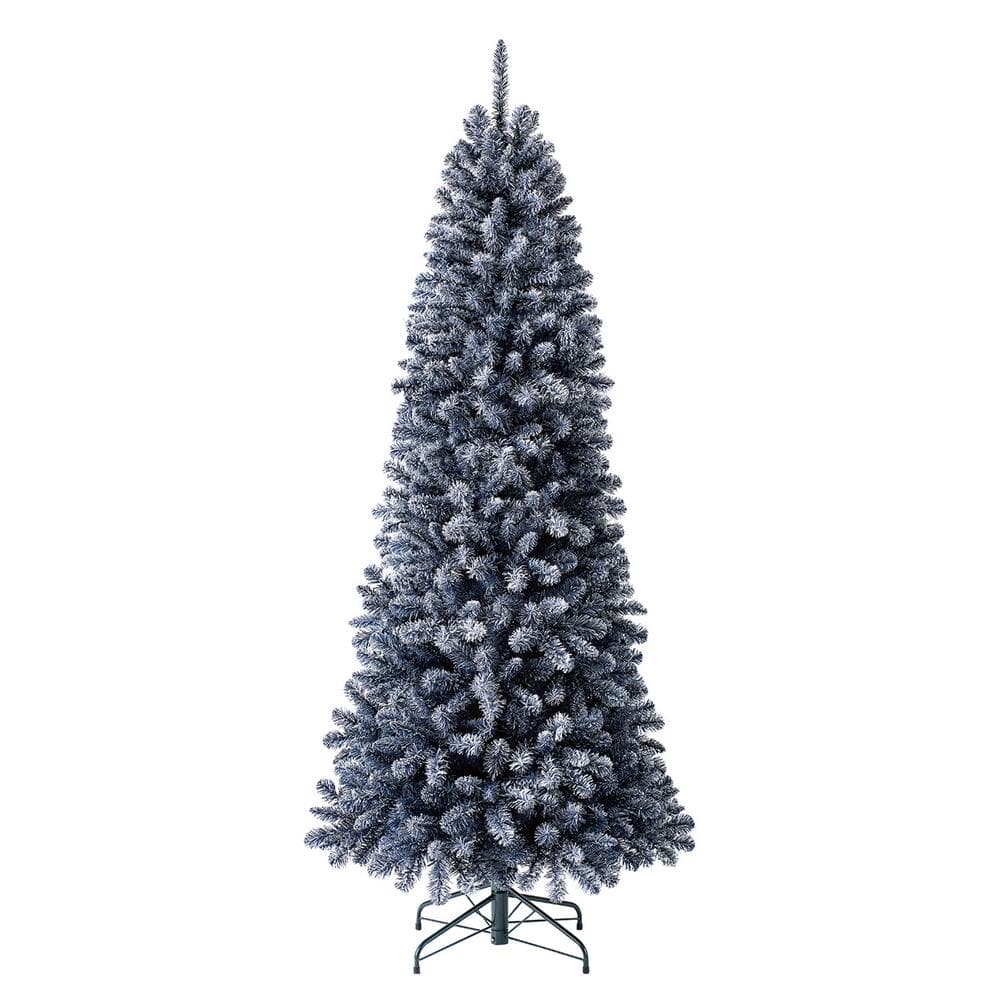 EVERGREEN CLASSICS 7 ft. Blue Prelit Pencil LED Artificial Christmas ...