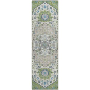Mayfield Premium Machine Washable Abstract AMF985 Aloe 2 ft. 3 in. x 7 ft. 6 in. Runner Rug