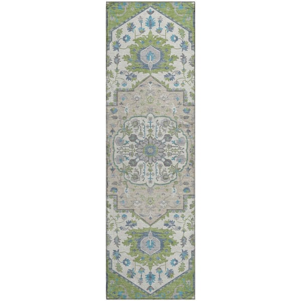Mayfield Premium Machine Washable Abstract AMF985 Aloe 2 ft. 3 in. x 7 ft. 6 in. Runner Rug