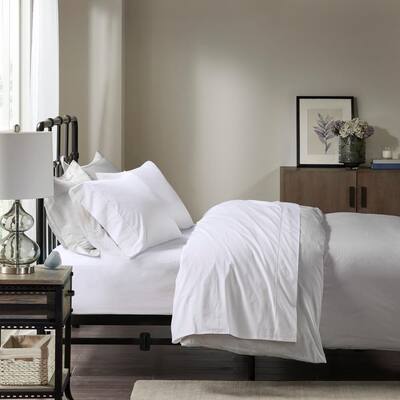 Peached Percale 4-Piece White Solid 200 Thread Count Cotton King Sheet Set
