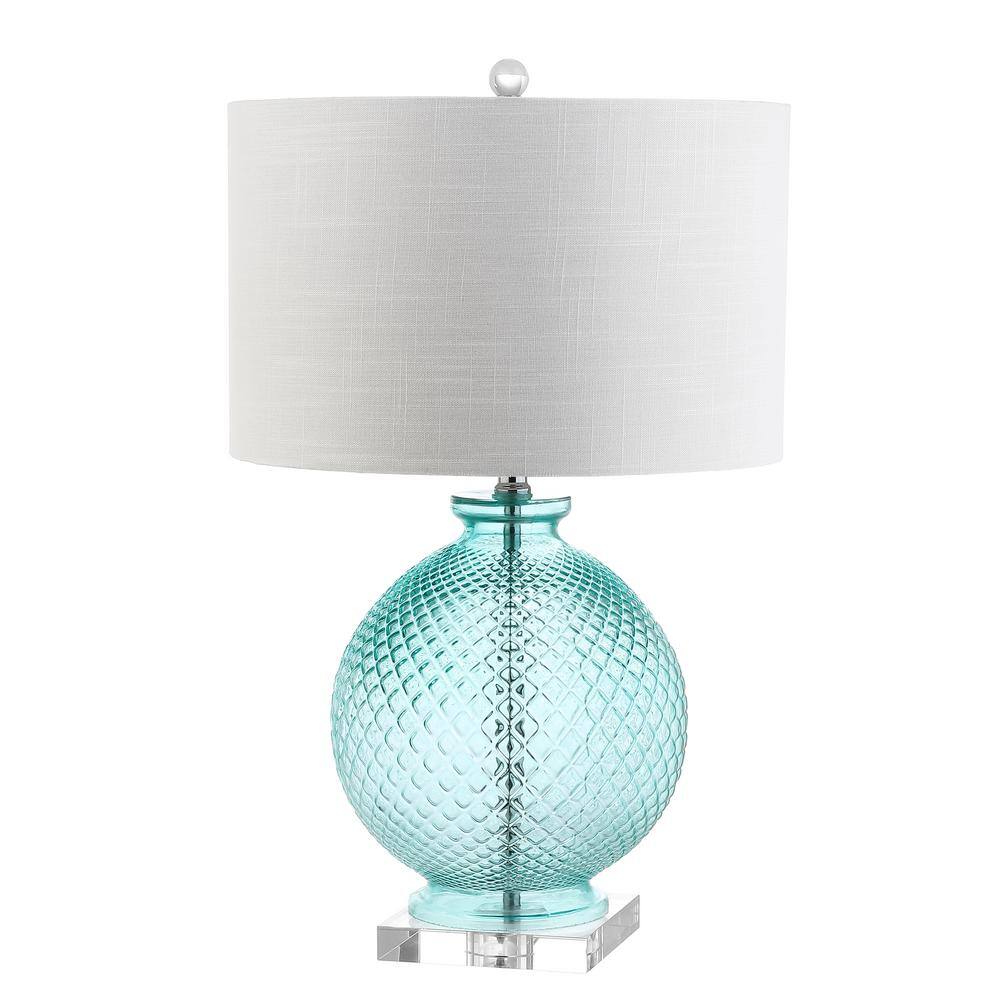 Aqua Glass and Crystal 26" Table Lamp with White Shade