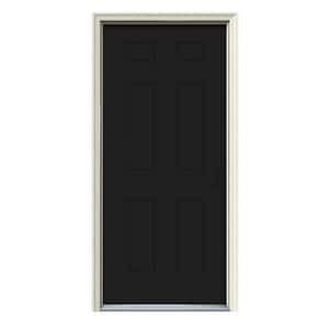 34 in. x 80 in. 6-Panel Black Painted w/White Interior Steel Prehung Left-Hand Inswing Front Door w/Brickmould