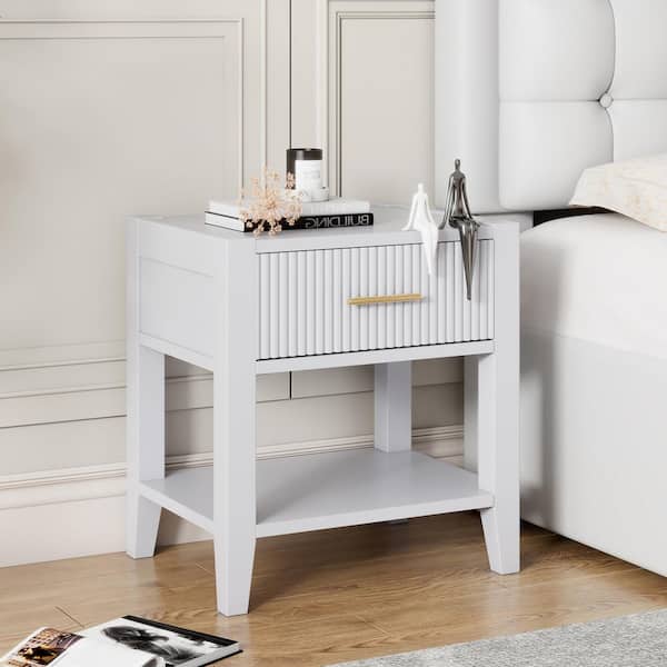 Harper & Bright Designs White 1-Drawer Wooden Nightstand with Open Storage, End Table for Bedroom