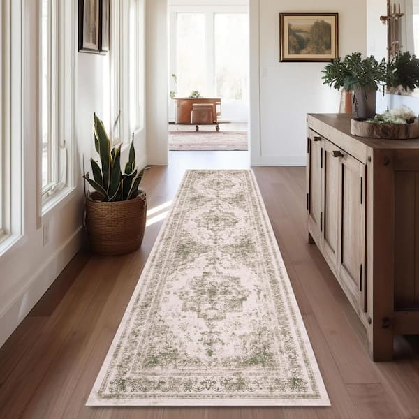Persia Taupe 2 ft. x 8 ft. Vintage Medallion Distressed Area Rug