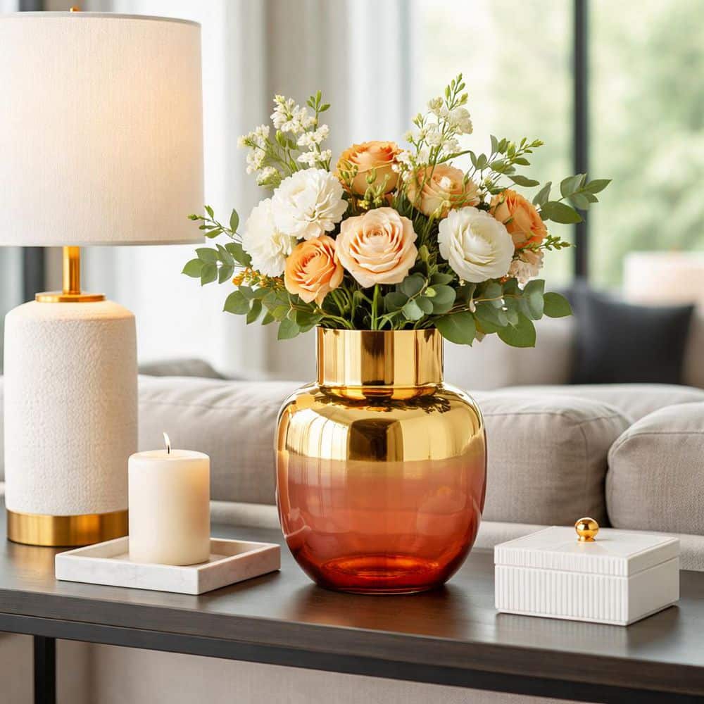 10 in. Pink Metallic Glass Round Decorative Vase