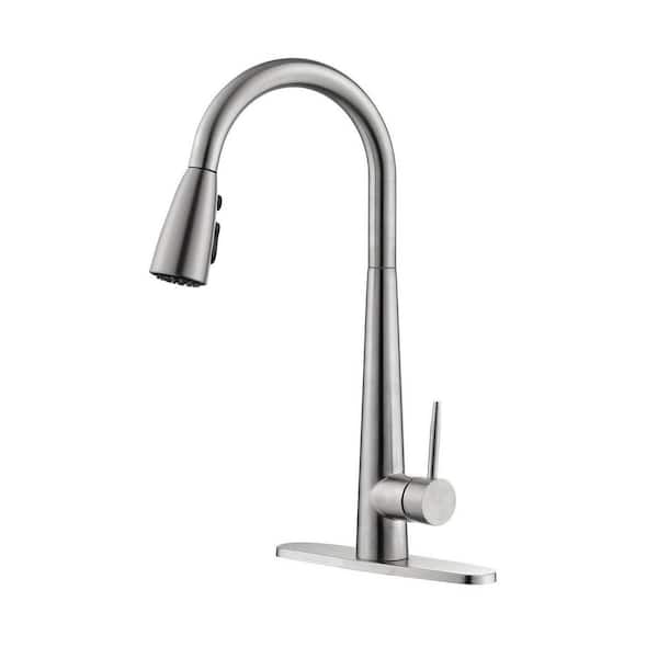 Unbranded Brushed Nickel Kitchen Faucet Pull Down Sprayer Single Handle 3-Function High Arc 360 Degree Swivel 9. 84in Height