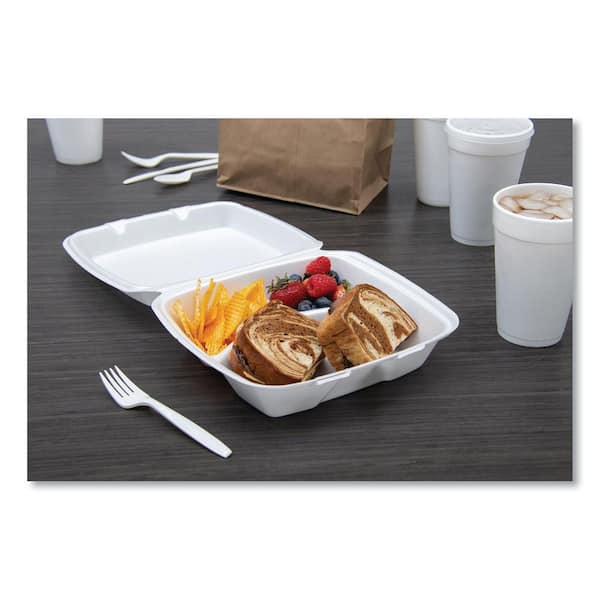 PCT 3-Compartment Foam Hinged Lid Containers, White - 150 Per