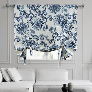 Indonesian Blue Printed Cotton Rod Pocket Room Darkening Tie-Up Window Shade - 46 in. W x 63 in. L (1 Panel)