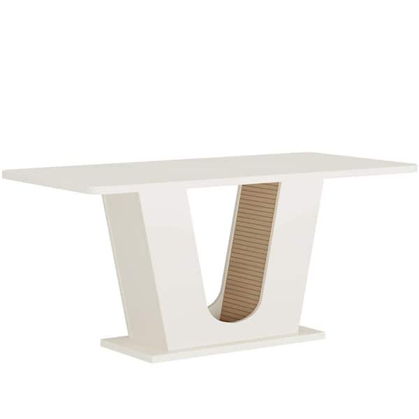 TRIBESIGNS WAY TO ORIGIN Halseey 55 in. Rectangular White Wood Large PetestalBase Home Office Writing Conference Table Executive Computer Desk