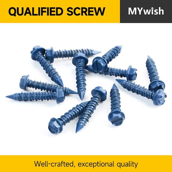 1/4" X 1-3/4" Slotted Hex Head Blue Concrete Screws – 25-Pack For Solid Anchoring In Concrete, Masonry, And Brick