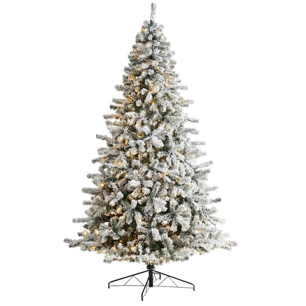 Nearly Natural 9 ft. LED Flocked Spruce Artificial Christmas Tree with 650-Lights and 1550 Bendable Branches