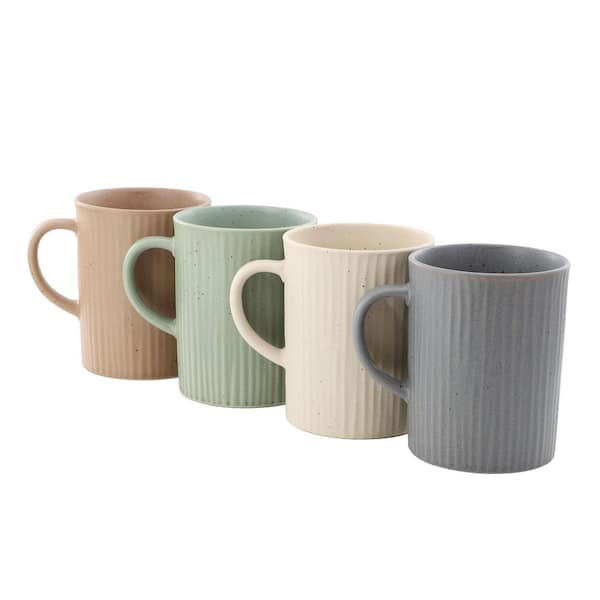 Evening Stroll 4-Piece 19 oz. Stoneware Ribbed Mug Set in Assorted Color