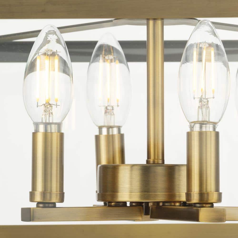 Hillcrest 13'' Vintage Brass Semi-Flush Mount with Glass Panels