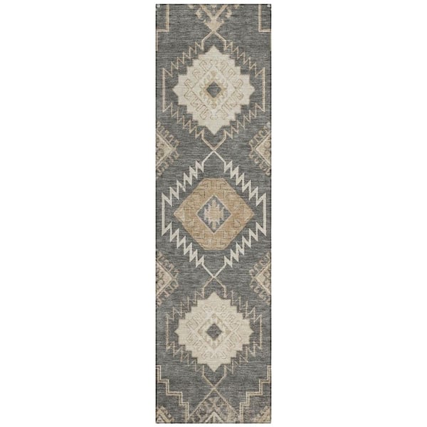Chantille Machine Washable Indoor/Outdoor Abstract ACN3011 Graphite 2 ft. x 7 ft. Runner Rug