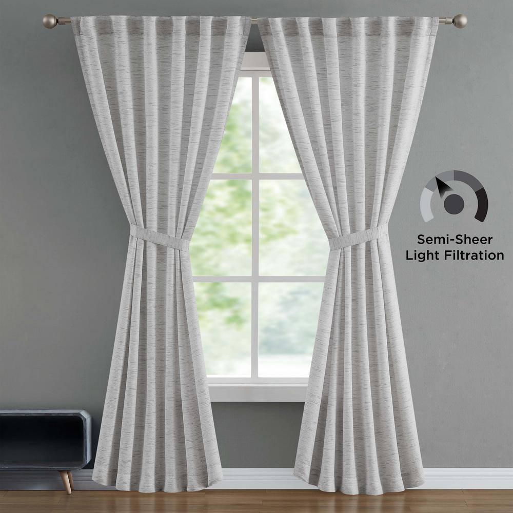 Gray Pleated Sheer Linen Back Tab Curtains, 96-inch