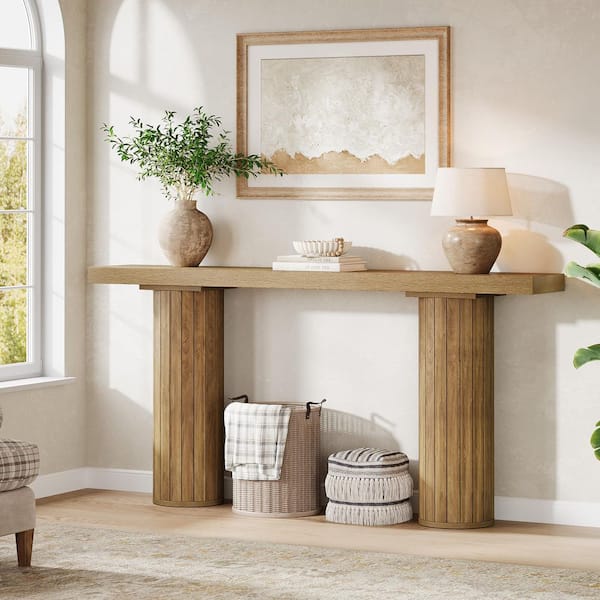 BYBLIGHT Turrella 63 in. Brown Rectangle Engineered Wood Console Table