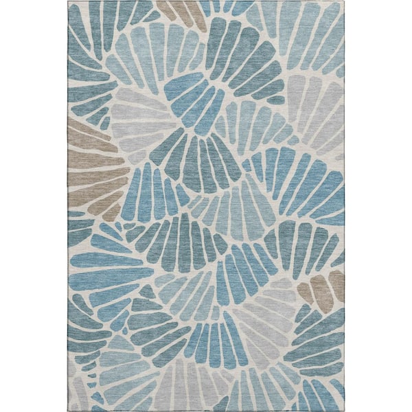 Mayfield Premium Machine Washable Abstract AMF2384 Teal 8 ft. x 10 ft. Area Rug