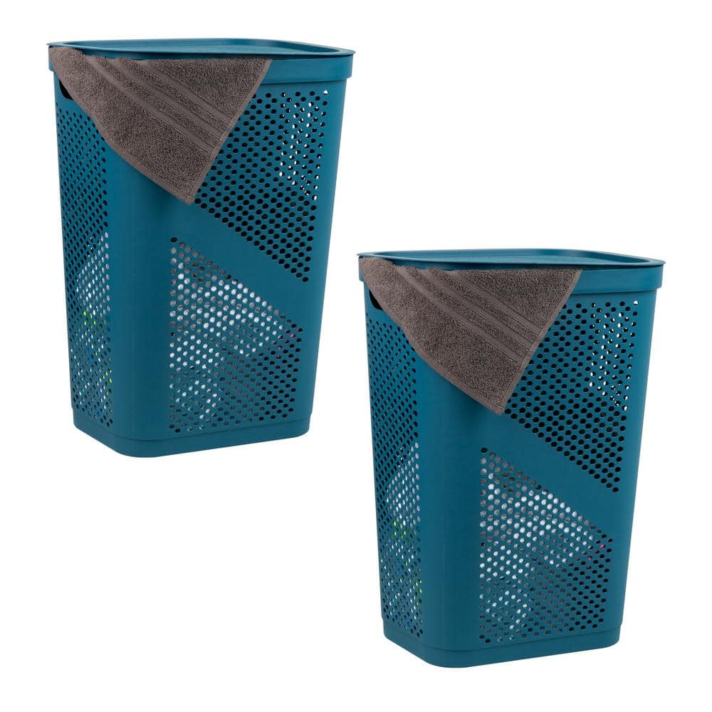 Blue 23.5 in. H x 13.75 in. W x 17.25 in. L Plastic 60L Modern Rectangle Laundry Room Hamper with Lid (Set of 2) price history on PriceWatchPro