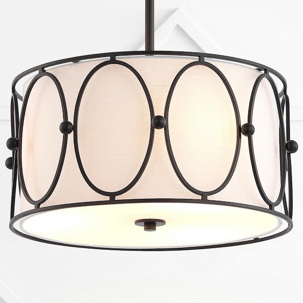 JONATHAN Y Violetta 19 in. 3-Light Metal Integrated LED Oil Rubbed Bronze/White Pendant
