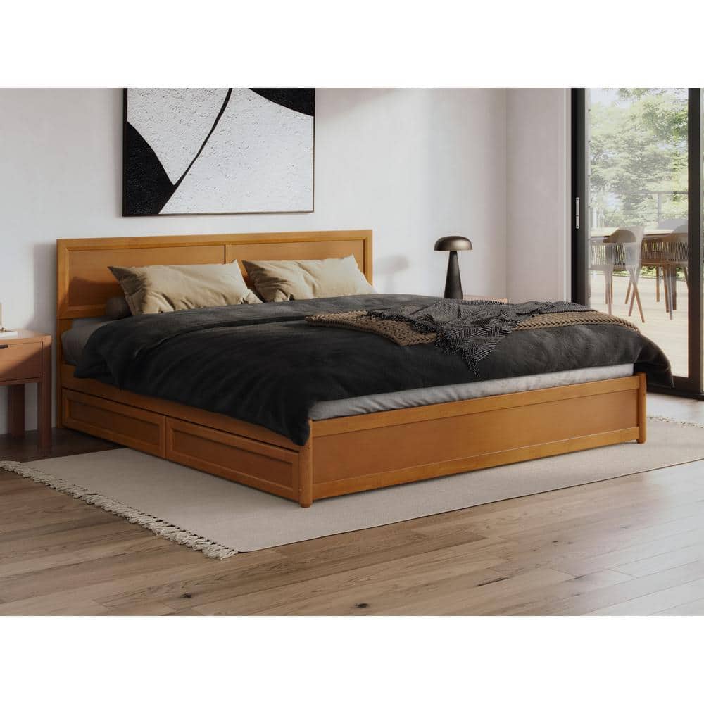 Lylah King Medium Wood Platform Bed with Storage Drawers