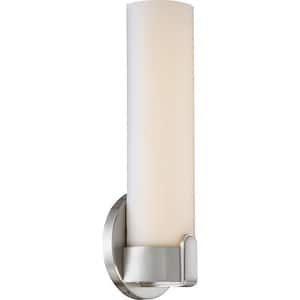 1-Light Brushed Nickel Wall Sconce with White Acrylic Shade