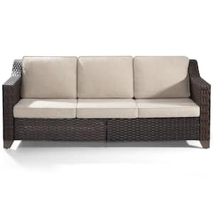 Wicker Outdoor Patio Sectional Sofa with Beige Cushions