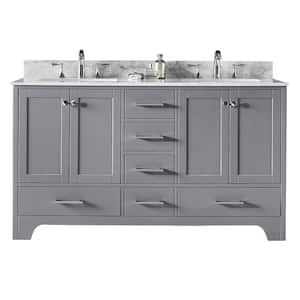 Clariette 60 in. W x 22 in. D x 34.21 in. H Bath Vanity in Taupe Grey with Marble Vanity Top in White with White Basins