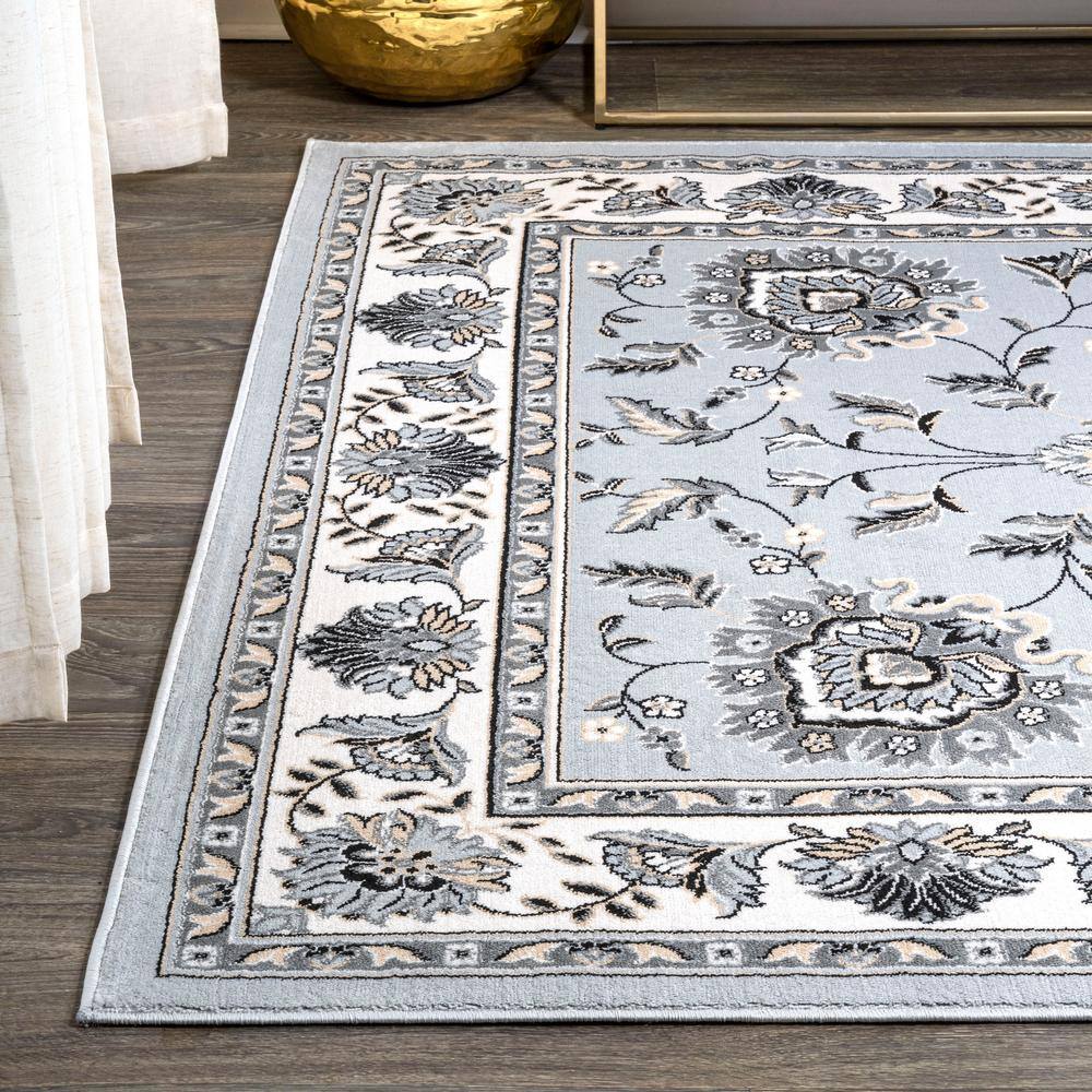 Elegant Light Gray & Cream Persian-Inspired 5' x 8' Synthetic Area Rug