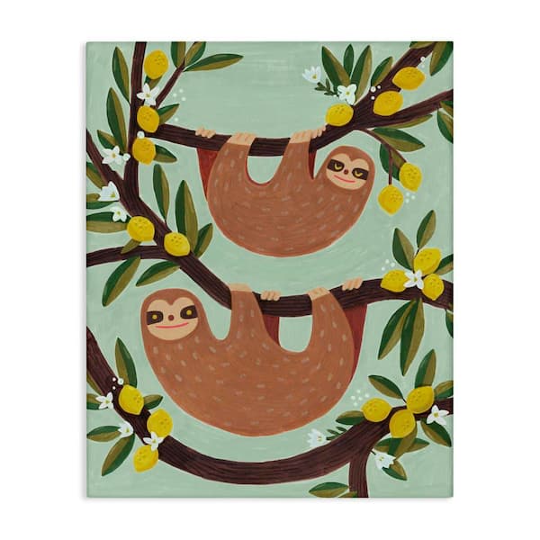 Stupell Industries Sloths on Lemon Tree Branches by Irene Chan Unframed Animal Graphic Art Print 48 in. x 36 in.