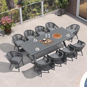 11 Piece Aluminum All-Weather PE Rattan Rectangular Outdoor Dining Set with Cushion, Grey