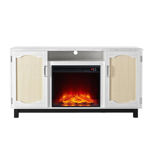 FESTIVO 63 in. Freestanding Wooden Electric Fireplace TV Stand in White for TVs up to 65 in.