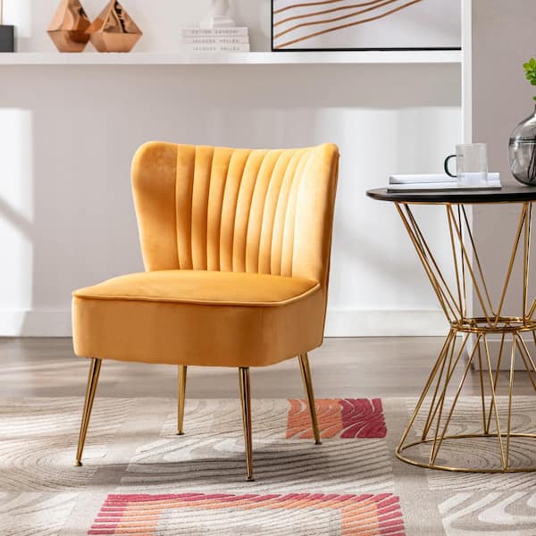 Trinity 22 in. Mustard Velvet Channel Tufted Accent Side Chair