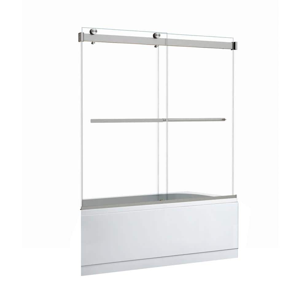 Marcelo 60" Frameless Sliding Tub Door in Brushed Nickel with Clear Glass