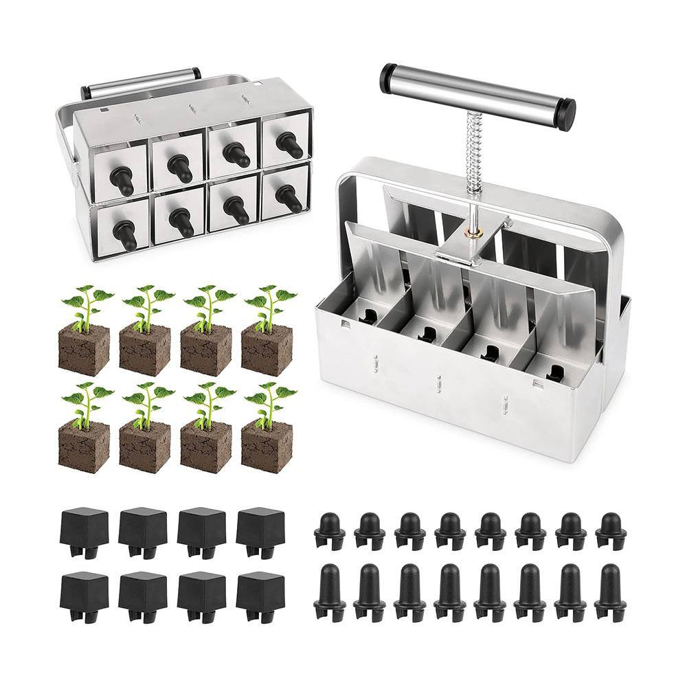 8-Cell Stainless Steel Hand-Held Manual Soil Blocker Seed Stater Tray with 3 Seed Pins for Outdoor Plant Garden, Gray price history on PriceWatchPro